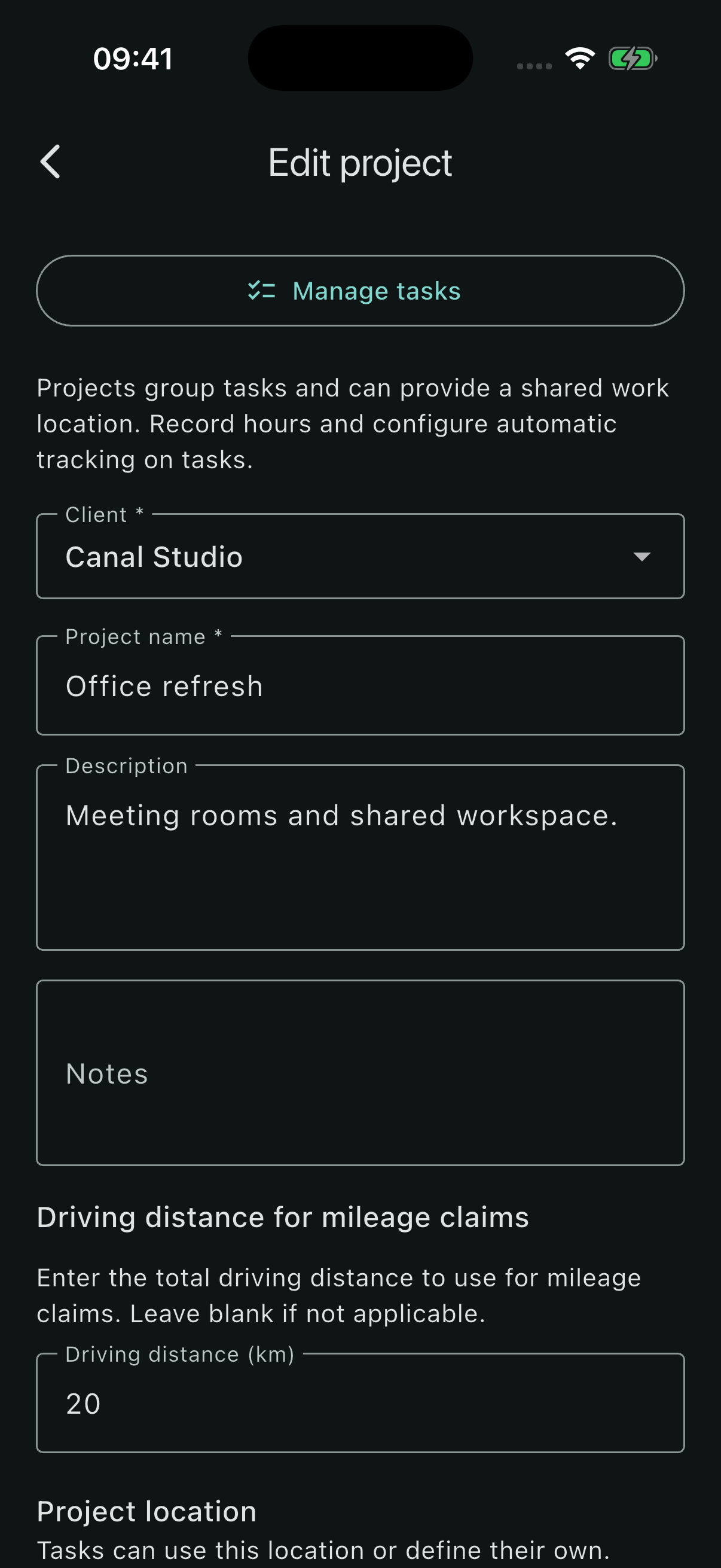 Office refresh project showing its client and project details